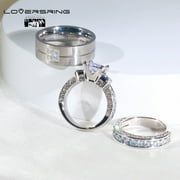 His and Hers Wedding Ring Sets Couples Rings 10kt White Gold Plated White Cz Titanium band
