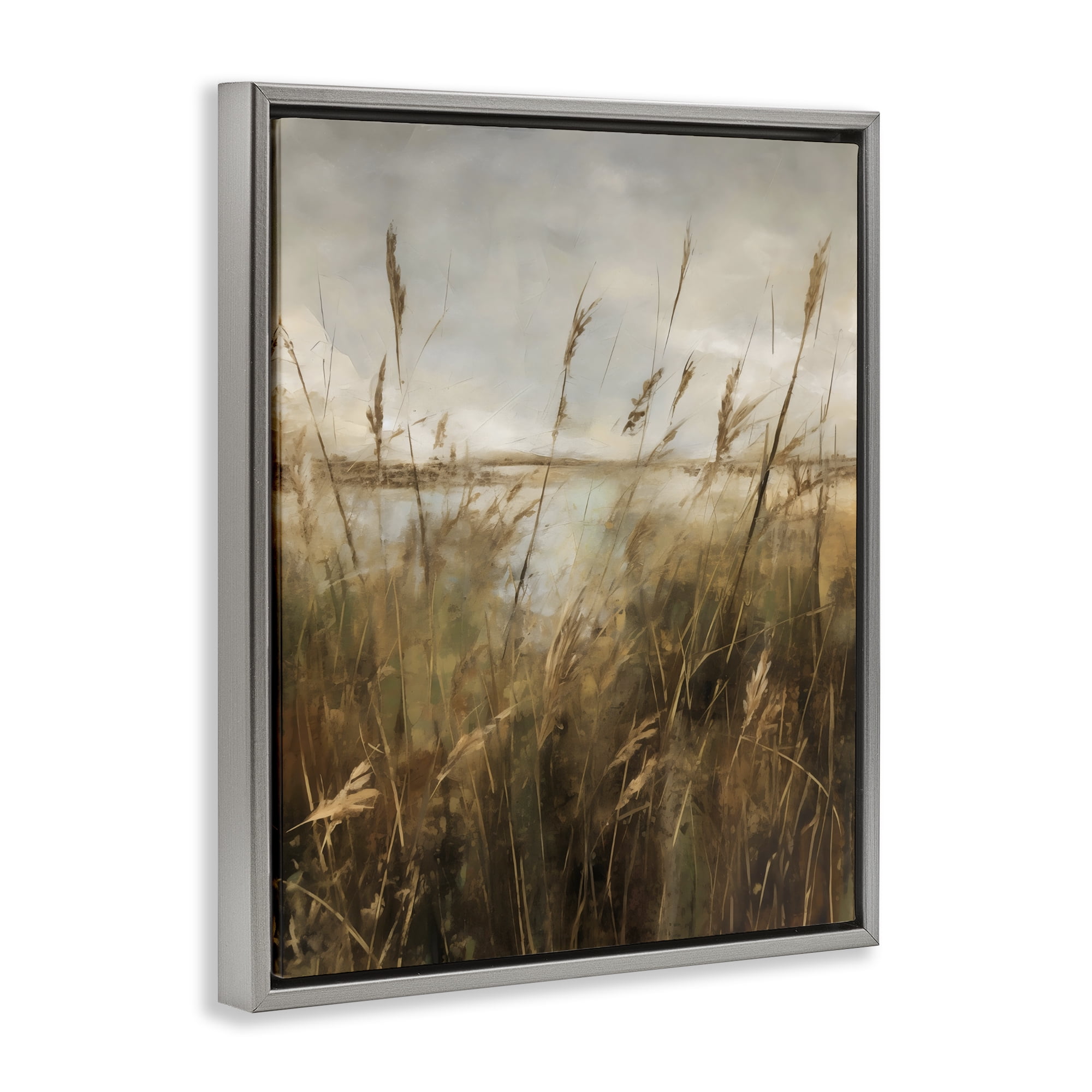 Stupell Industries Tall Grass Beside Quiet Lake Gray Framed Floater Canvas Wall Art, design by Creative Studio