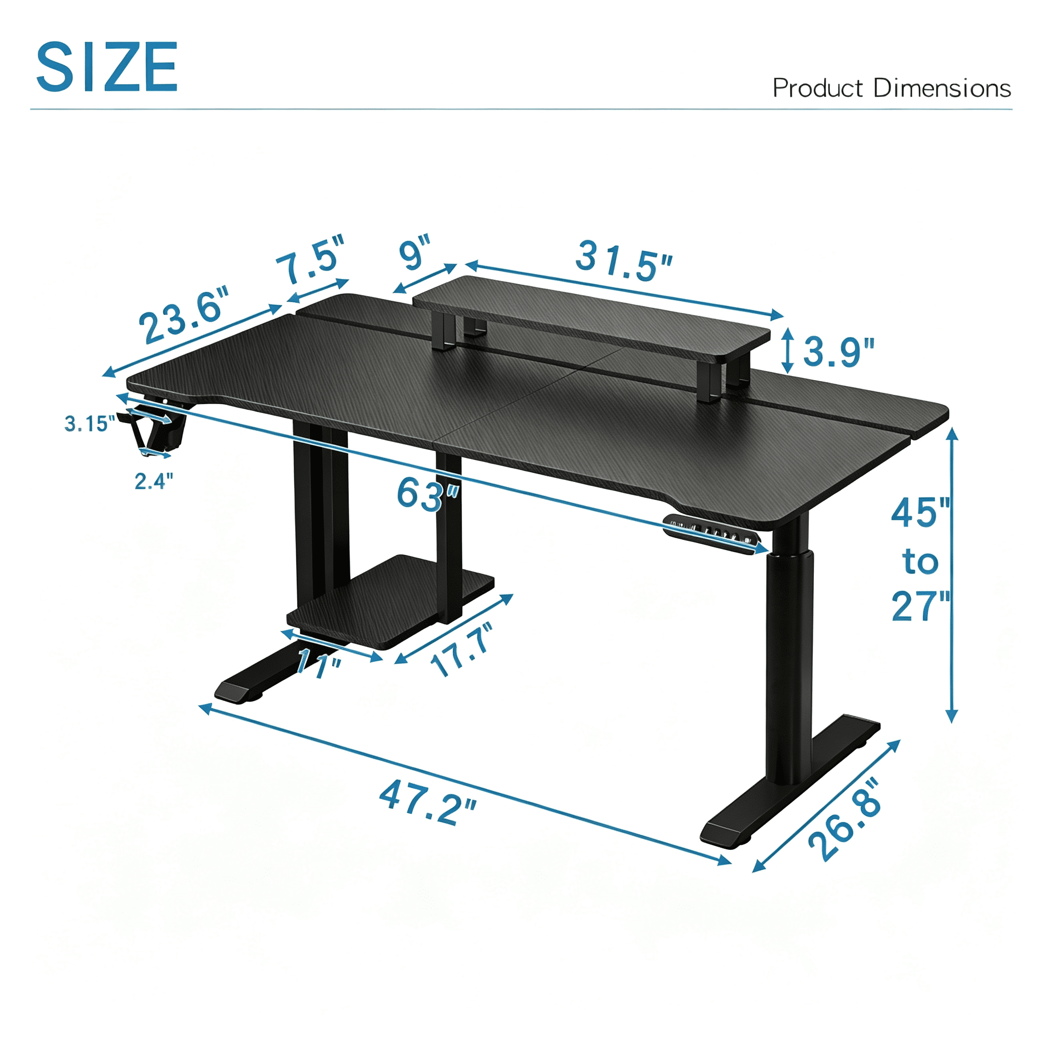 Astoutdoor 63 in Dual Motor Electric Standing Desk with Splice Board, Black