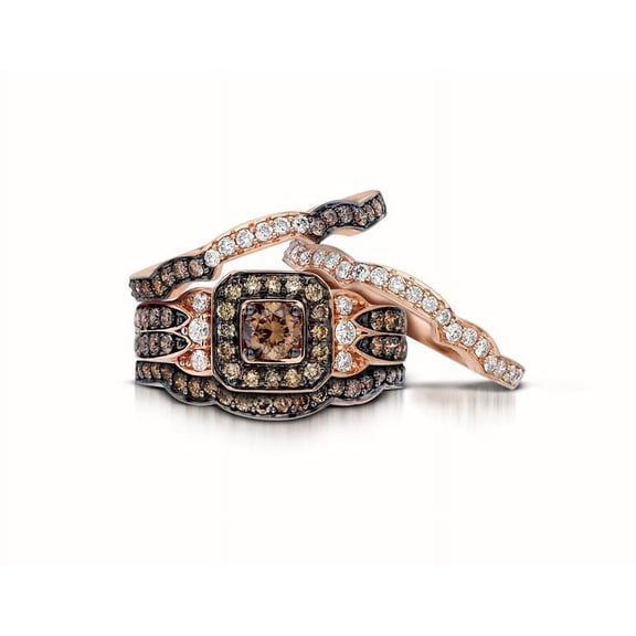 Dazzlingdaimonds jewels Women's 2.10 Ct Round Cut Brown & White Diamond Engagement Wedding Christmas Bridal Set Ring Set 14K Rose Gold Plated 925 Sterling Silver -4.5