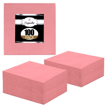Crown Display Pink Cocktail Napkins: Highly Absorbent Disposable Paper Napkins - 100 Count