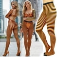 thumbnail image 4 of ToBeInStyle Women's Striped Tights One Size, BLACK/ORANGE, 4 of 7
