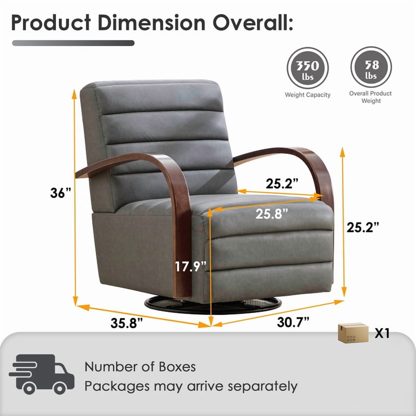 Gewnee Accent Chair, 360°Swivel Upholstered Reading Chair,Modern Armchair for Living Room, Bedroom & Home Office, Gray