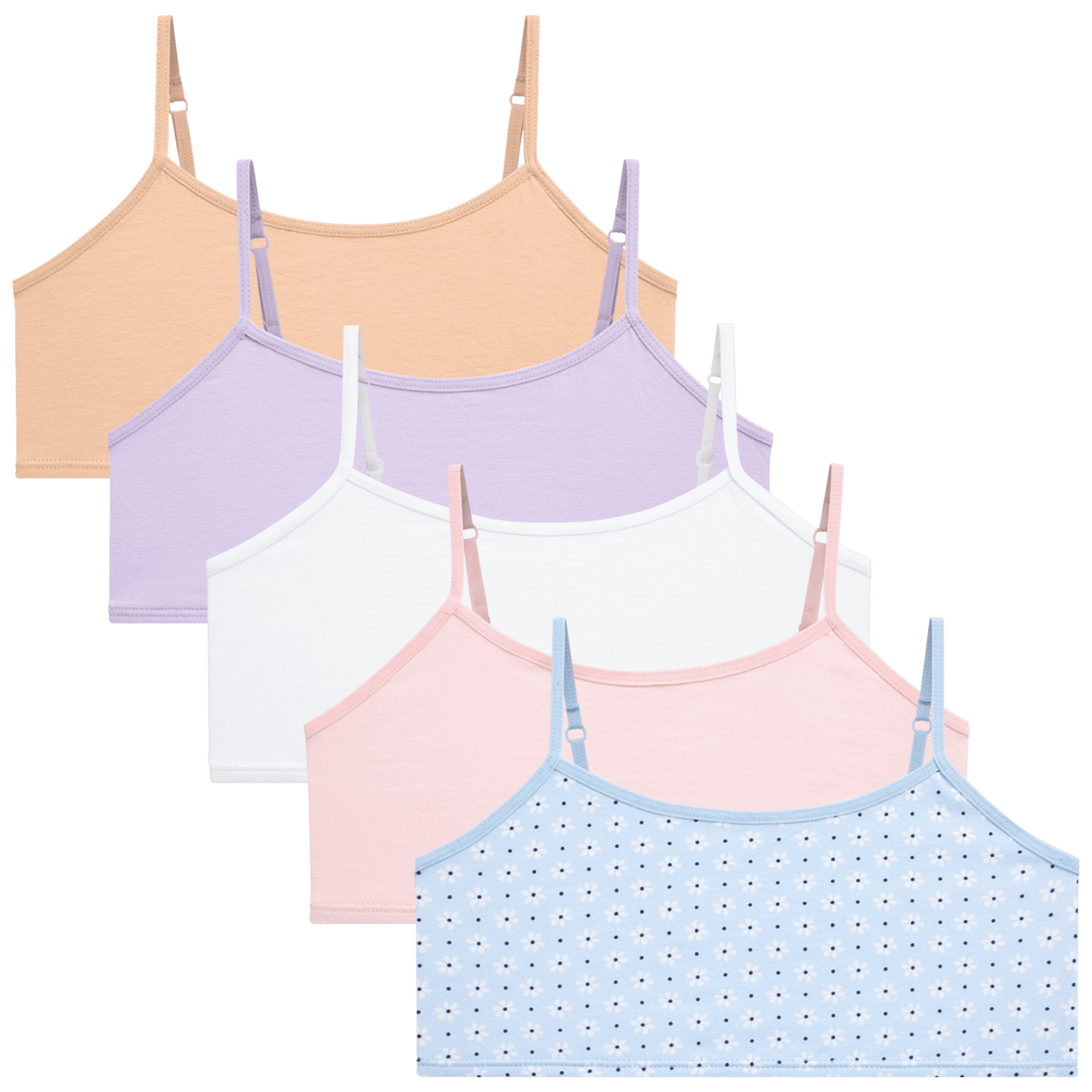 Rene Rofe Girls' Training Bra 5 Pack Stretch Cotton Crop Cami Bralette (714)