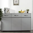 thumbnail image 1 of Storage Cabinet with Drawers and Shelves, Solid Wood Sideboard Table with 3 Doors and 4 Steel Tube Legs for Dining Room Living Room, Easy Assembly, Space Saving, Gray, 1 of 7