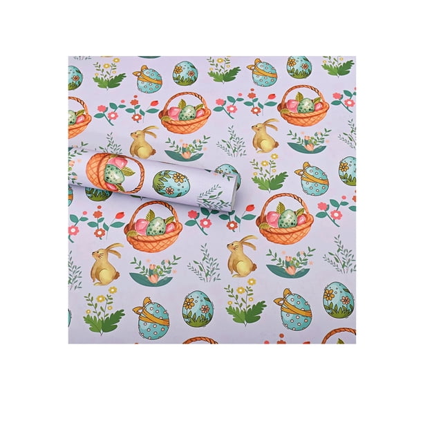 Papel de Envoltura de Regalo de Vacaciones con Huevos de Conejo de Pascua Impresión de Flores, 50x70cm Multicolor, Resistente a las Lágrimas para Regalos, Fiesta Y Artesanías de Bricolaje