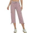 thumbnail image 3 of Lenpel Women's Cargo Capri Pants Lightweight High Waisted Drawstring Cropped Hiking Pants Summer Casual Travel Shorts with Pockets, 3 of 6