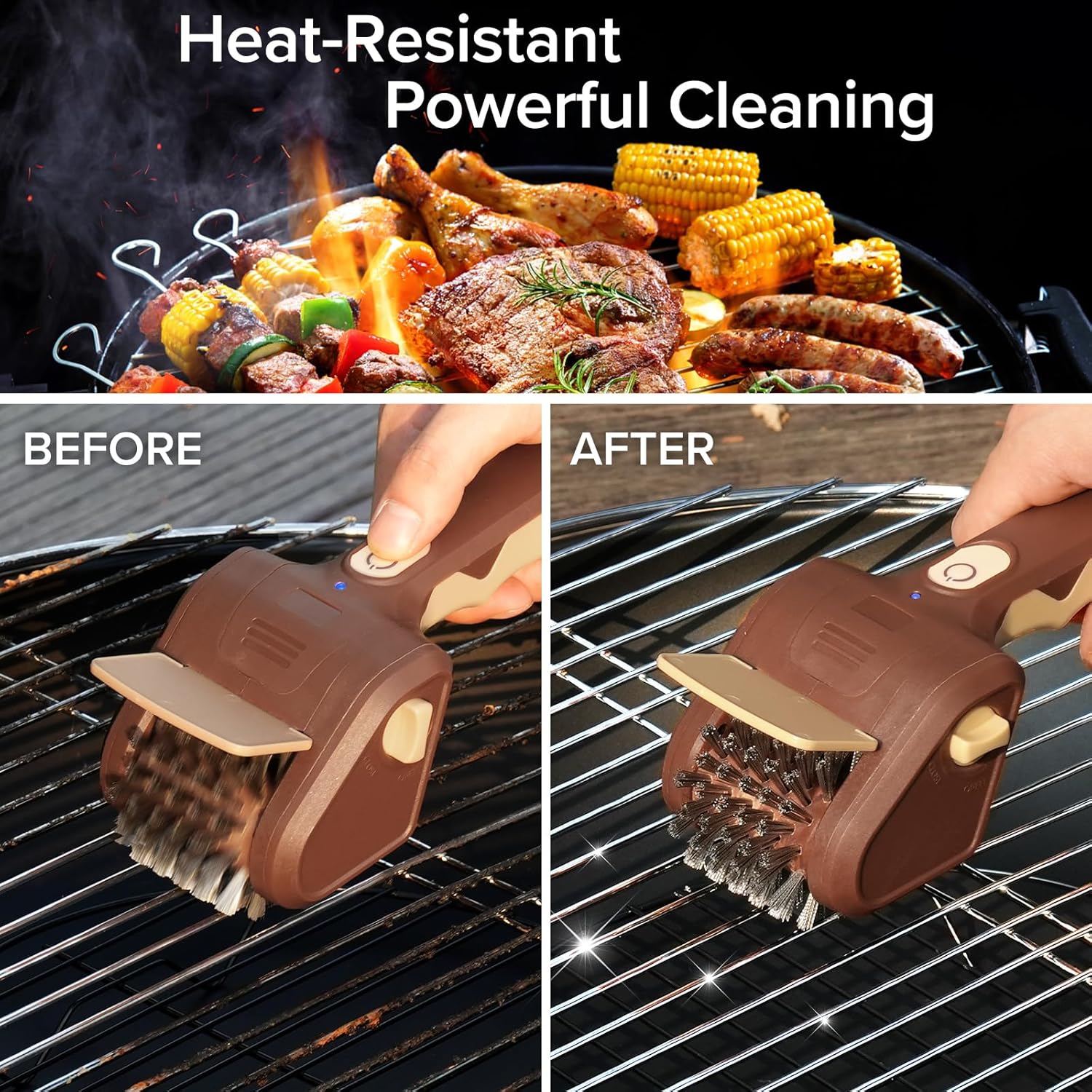 Cordless Electric Grill Cleaning Brush with Stainless Steel Scraper, Rechargeable BBQ Accessories