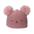 thumbnail image 2 of Oiyii Toddler Girls Bear‑Embroidery Double‑Pom Beanie Solid Winter Kids Headwear Party Cap, Pink, 2 of 5