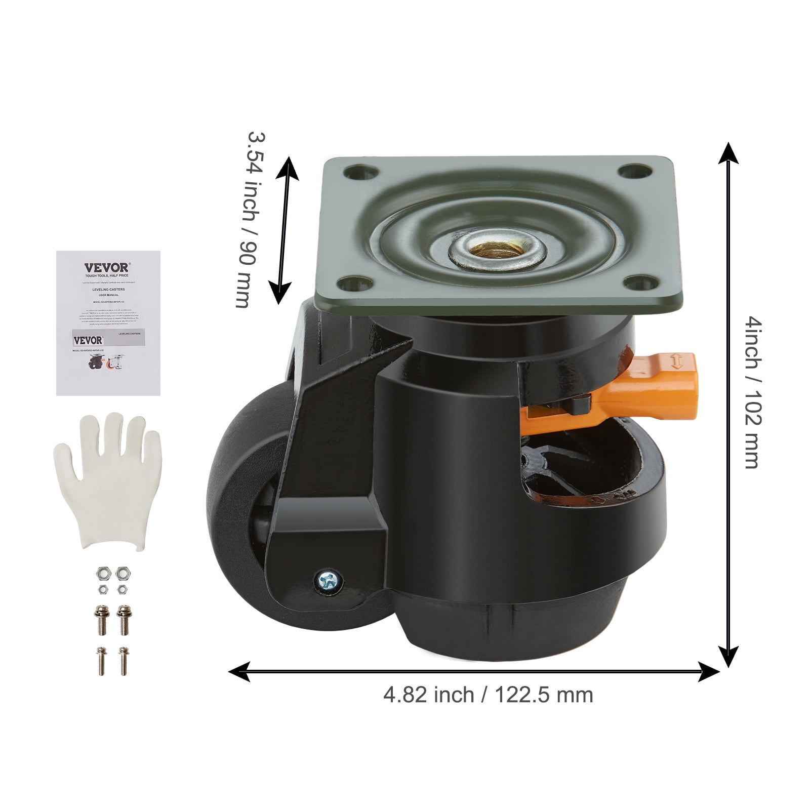 VEVOR Leveling Casters, Set of 4, 2200 lbs Total Load Capacity, 2.5 inches, Heavy Duty with Upgraded Handle Design, 360 Degree Swivel Caster Wheels, Adjustable Casters with Feet for Workbench
