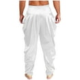 thumbnail image 2 of Nyeemya Men's Arabian Prince Harem Pants Satin Yoga Beach High Waist Baggy Trousers for Belly Dance White XXL, 2 of 6