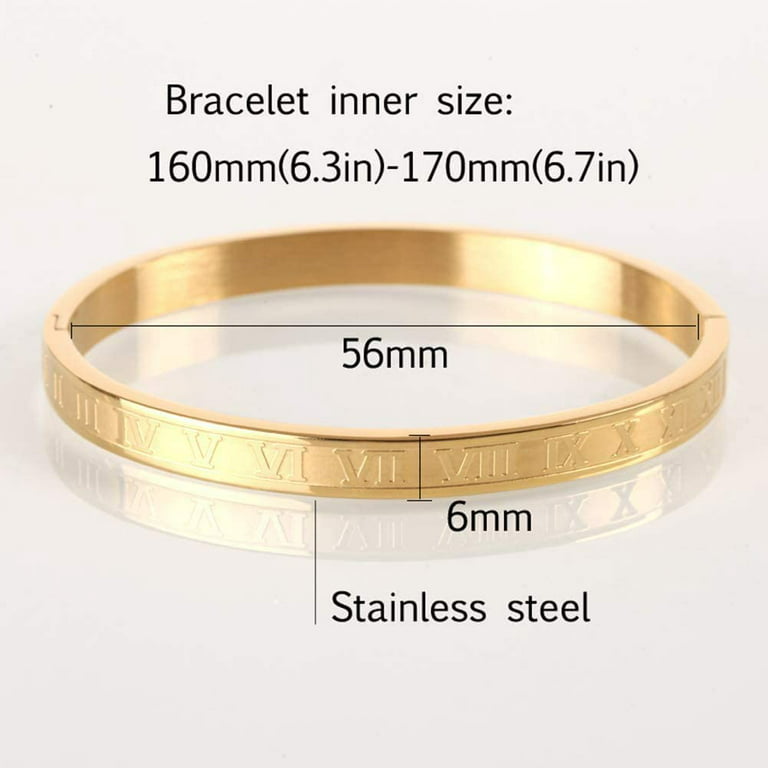 Jaline Gold Silver Rose Gold Plated Bracelets for Men Women Roman Numeral Bangle  Bracelet Stainless Steel Personalized Engraved Unisex Gift 