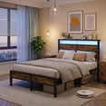 thumbnail image 7 of Bexfil Full Platform Bed with Charging Station and LED Lights - Wood Headboard Frame with USB Ports and Power Outlet - Noise-Free, No Box Spring Needed, Brown, 7 of 7