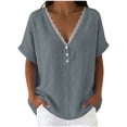 thumbnail image 5 of SROBPTY Womens T-Shirts Solid V Neck Short Sleeve Lace Loose Breathable Summer Tops for Casual Wear, 5 of 5
