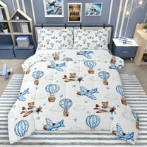 Castle Fairy Kawaii Bear Full Size Comforter Sets 3-Piece for Kids Children,Cute Blue Plane Bedding Comforter Set,Love Heart Stars Print Lightweight Bedding Sets,Super Cozy Room Decor,Reversible