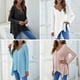 thumbnail image 3 of Camiseta suelta para mujer, manga larga, cuello en V, dobladillo irregular, camisas, jerseys Abanopi Gris/Extragrande, 3 of 7