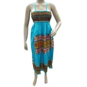 Mogul Womens Summer Dress Blue Sleeveless Embroidered Resort Beach Tank Dress