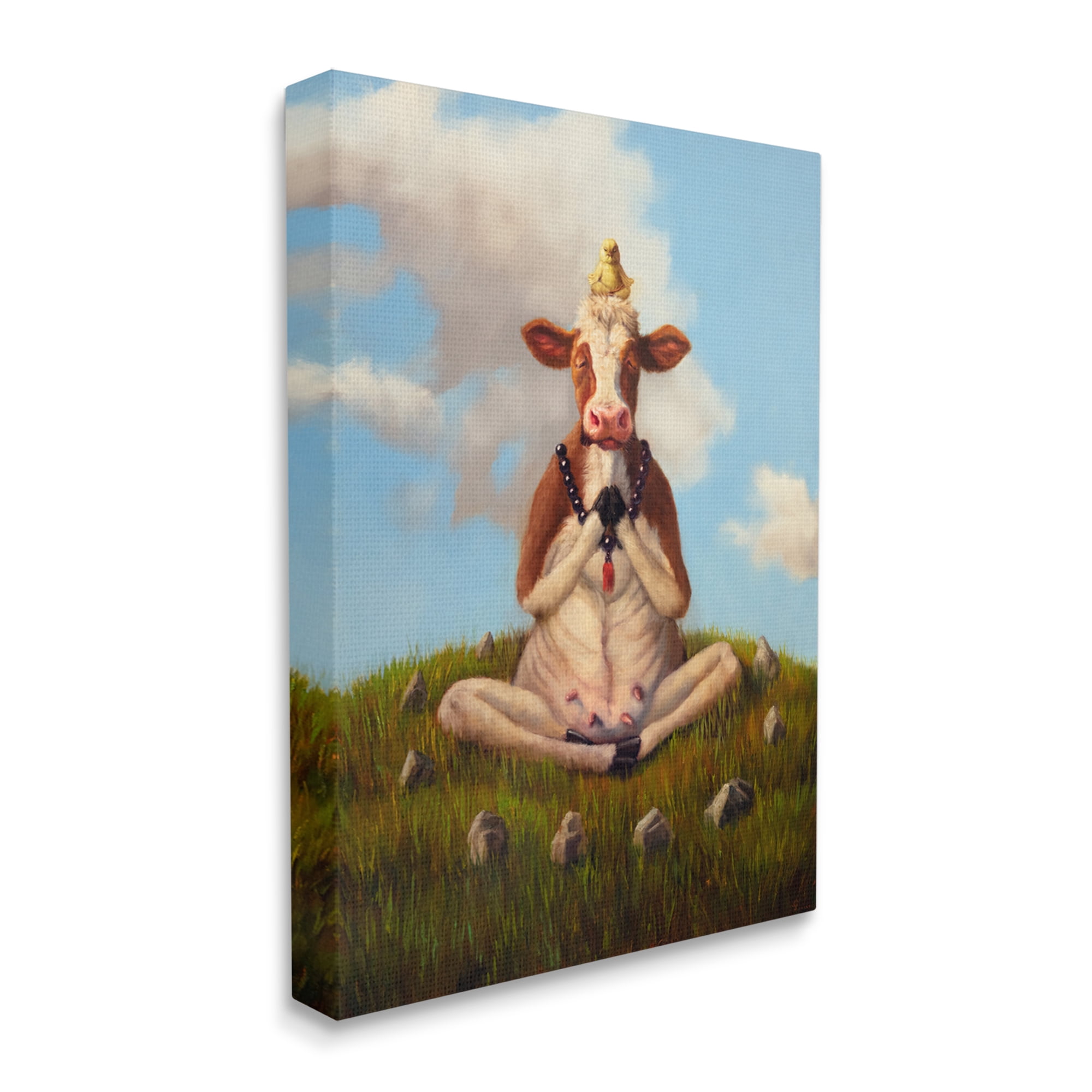 Stupell Industries Cow & Chick Meditating Animals & Insects Painting Gallery Wrapped Canvas Art Print Wall Art, 36 x 48