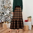 thumbnail image 6 of Wutalume Women's Plaid Print Ruffled Casual Long Skirt, Loose Fit Tiered Maxi Skirt with Pleated Detail, Bohemian Style for Everyday,Brown L, 6 of 6