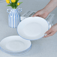 thumbnail image 4 of LaGlint 8.5 inch Salad Plate Set of 6, Lightweight Opal Glass Round White Plates for Appetizer Dessert Kitchen, Dishwasher and Microwave Safe, Hand Painted Navy Blue Rim, 4 of 7