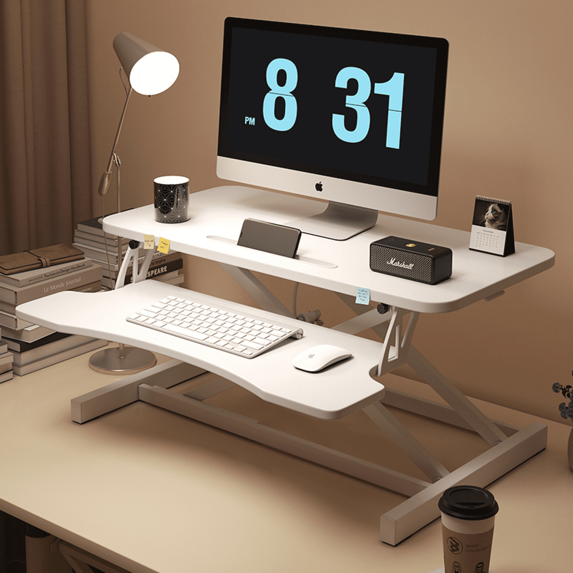 Leumius 32" Desk Converter,Home Office Height Adjustable Standing Desk Converter,Dual Monitor and Laptop Workstation with Wide Keyboard Tray,