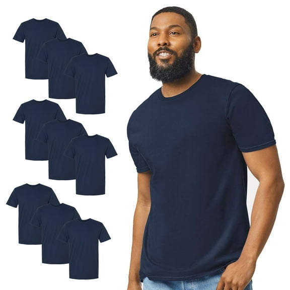 Gildan Softstyle Men’s T-Shirt, Short Sleeve Crewneck Cotton Shirt, Bulk Tee, Navy, S, 9 Pack