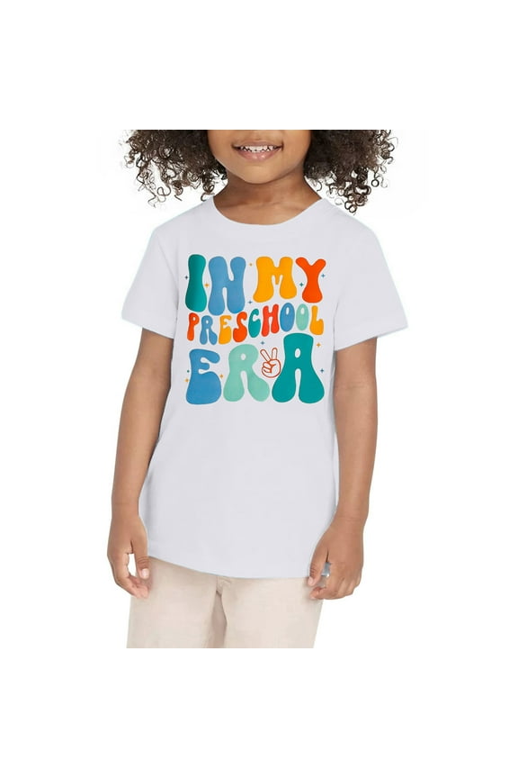 Infant Girls Back-To-School Tee Letter Print Crew Neck Short Sleeve T Shirt, Sizes 12-24M