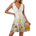 thumbnail image 5 of WTOBBY Women's Summer Floral Dress V-Neck Sleeveless Pleated Hem Casual Dress with Back Keyhole Design and Lightweight Fabric for Daily Wear and Vacation ,BeigeL, 5 of 5