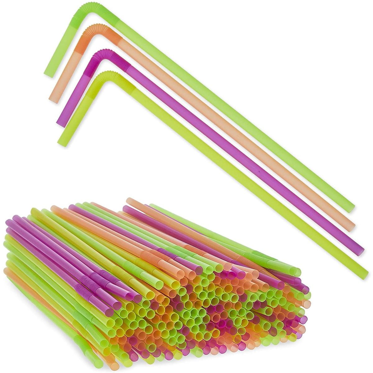 300 Pcs Disposable Plastic Bendy Straws for Drinking, 4 Colors, 13 in