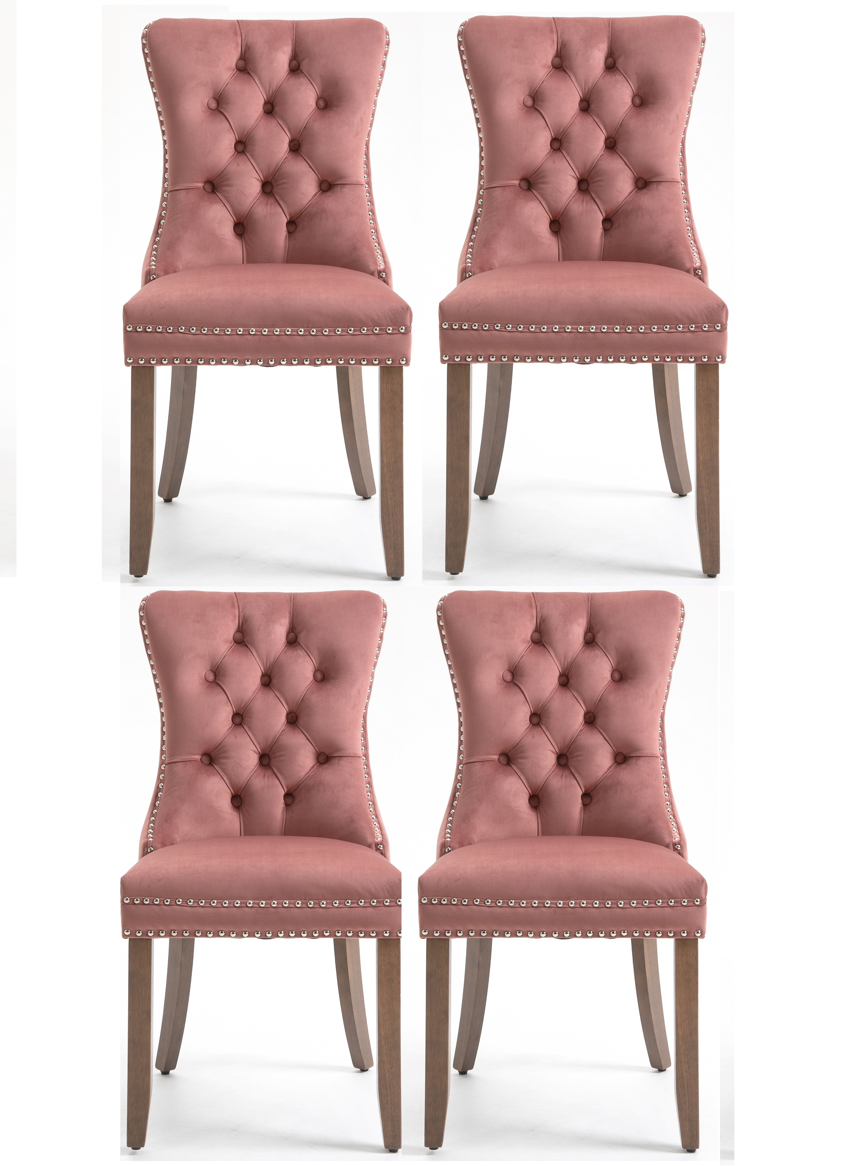 Set of 4 Dining Chairs Leisure Padded Chair, Tufted Solid Wood Velvet Upholstered Dining Chair