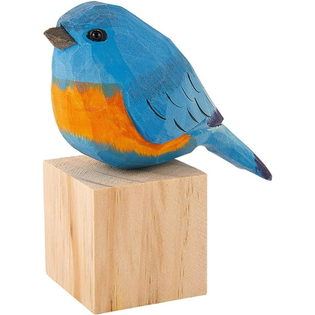 Figuras decorativas de pájaros tallados en madera - Estatuas de madera pintadas a mano - Regalos