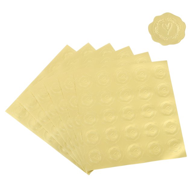 Unique Bargains Embossed Seal Stickers, 200Pcs Heart Wax Looking Embossed Envelope Self Adhesive Sticker, Gold Tone
