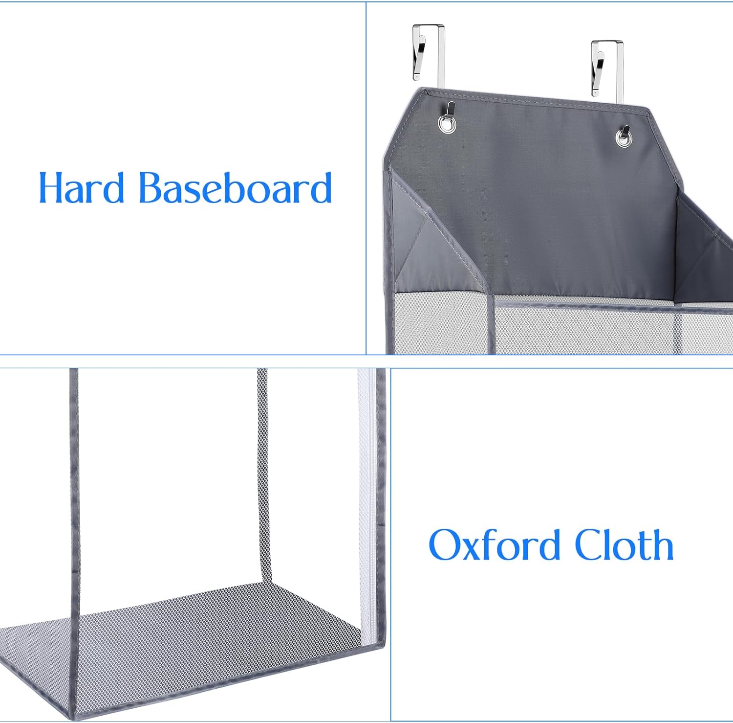ABCISI 2 Packs Large Hanging Laundry Hamper with Hooks, Over the Door Mesh Hamper with Zipper for Dirty Clothes Organizer, Collapsible Wall Hanging Laundry Basket for Bathroom, Dormitory, Grey