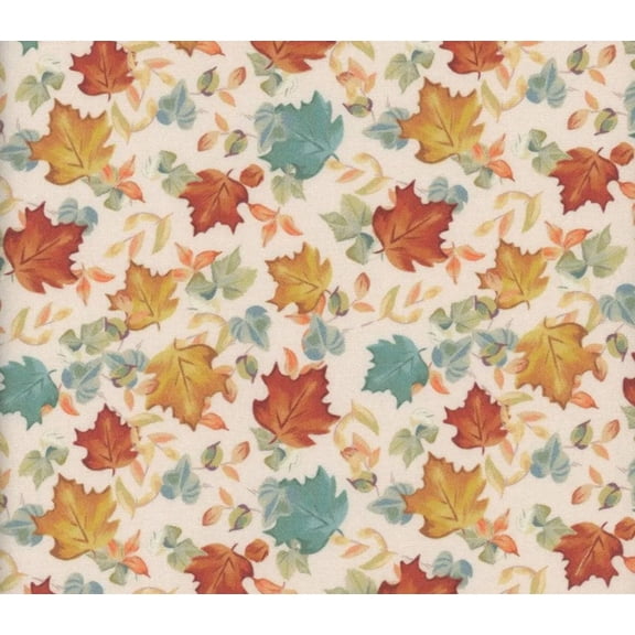 Mook Fabrics Thanksgiving Fall Leaves on Cream 100% Cotton Fabric By the yard