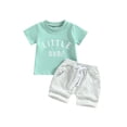 thumbnail image 1 of Faithtur Ensemble Pantalon Enfant, Garçon Manches Courtes Col Rond Lettres Hauts + Short Décontracté Rue à Cordon, 1 of 8