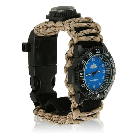 Temp Compass Mens Watch - Tactical Survival Watch - Multifunctional 6 in 1 Extreme Expedition Watch with Compass, Fire Starter, Thermometer, Analog Clock, Whistle and Timer Dial for Hiking, Camping, Boating, Sporting