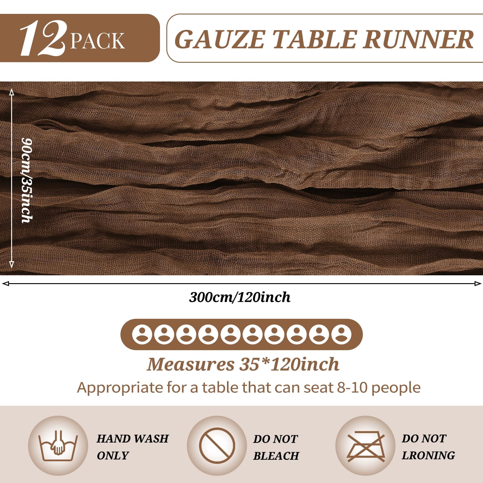 12 Pack 35 x 120 inch Long Boho Cheese Cloth Gauze Table Runners Semi Sheer Table Runner for Wedding Decor