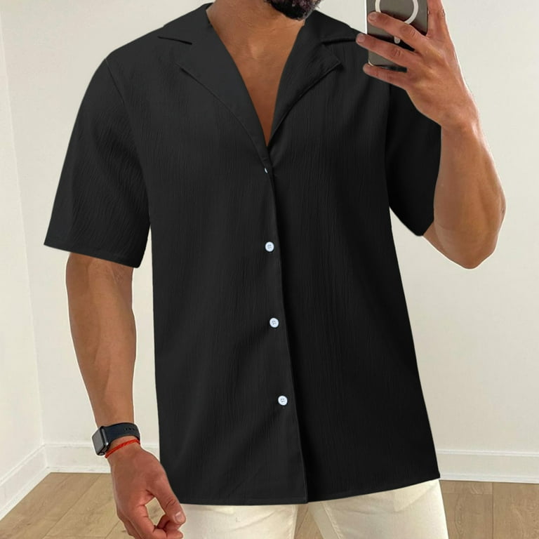 ASWACA Summer Shirts for Men Black Button Down  