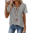 thumbnail image 2 of LNWUY Linen Shirts for Women V-Neck Summer Textured Tops Lightweight Fashion Casual Loose Fit Beach Vacation Outfits Gray XXL, 2 of 9