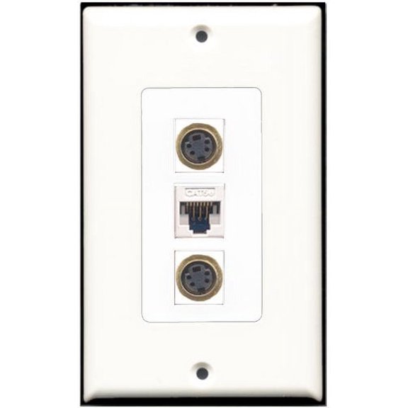 RiteAV - 2 Port S-Video 1 Cat5e Ethernet White Wall Plate Decorative