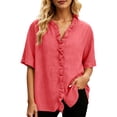 thumbnail image 2 of Women's Summer V-Neck Short Sleeve Casual Solid Color T-Shirt, 2 of 4