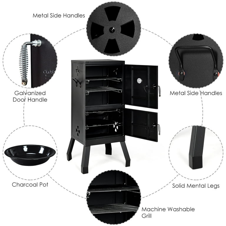 Costway Vertical Charcoal Smoker BBQ Barbecue Grill w/ Temperature Gauge  Outdoor Black 