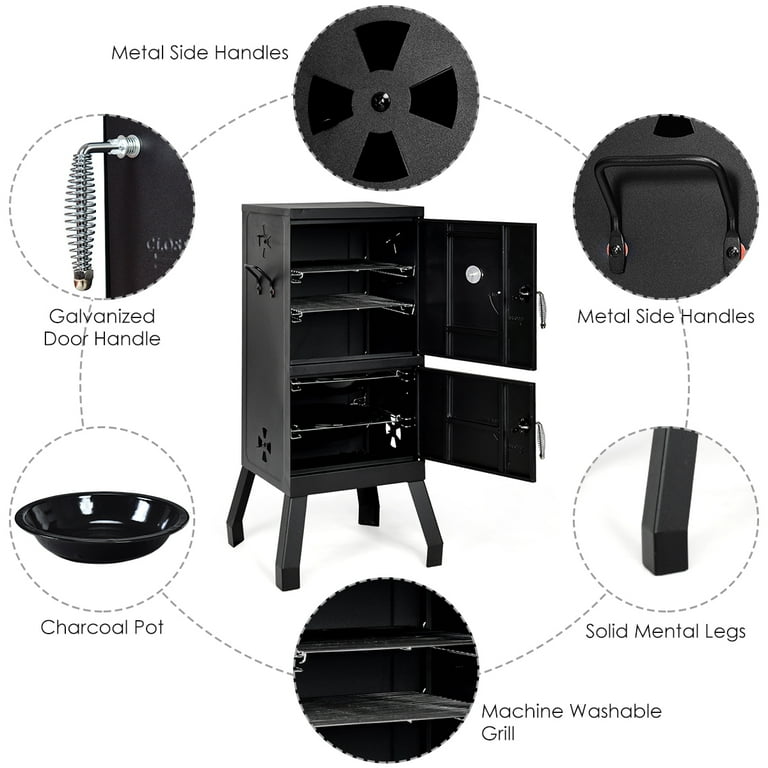Costway Vertical Charcoal Smoker BBQ Barbecue Grill w/ Temperature Gauge Outdoor Black Costway Vertical Charcoal Smoker BBQ Barbecue Grill w/ Temperature Gauge Outdoor Black