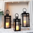 thumbnail image 6 of Set of 3 12/15/19 inch Metal Lanterns with Tempered Glass (Black ), 6 of 8