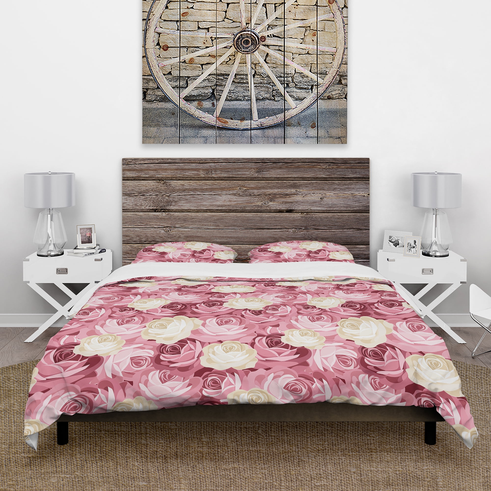 Designart 'Pink and Yellow Flowers' Floral Duvet Cover Set
