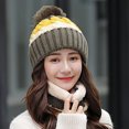 thumbnail image 5 of Naierhg Beanie 2Pcs/Set Autumn Winter Women Beanies Hat Scarf Contrast Color Stripe Plush Lining Fluffy Ball Knitting Cap for OutdoorPink, 5 of 8