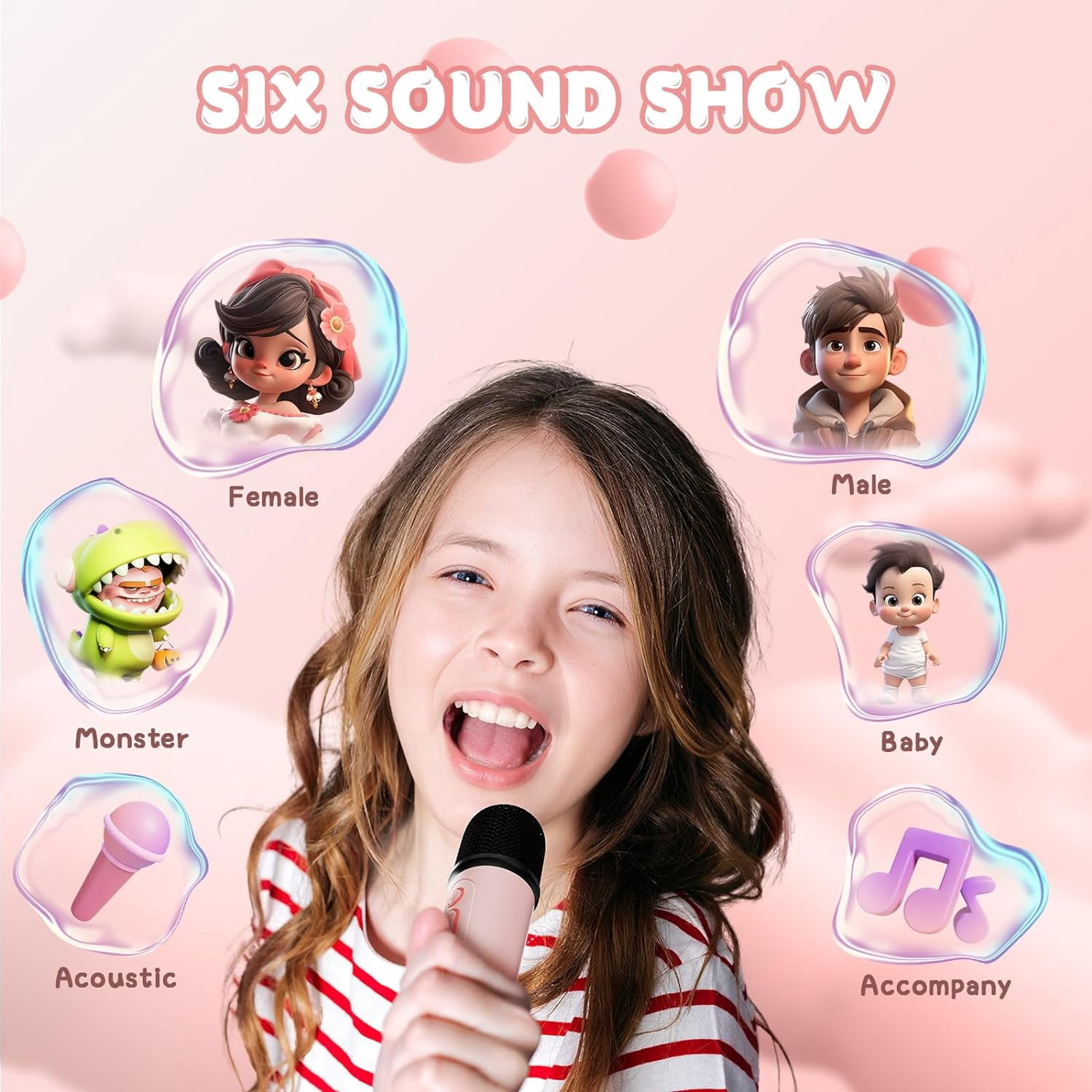 Mini Karaoke Machine, Karaoke Machine for Kids Toys, Portable Bluetooth Speaker Mini Karaoke Machine with 2 Wireless Microphones, Karaoke Gifts for Adults Kids Birthday Home Party (Pink)