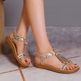 thumbnail image 4 of Womens Sandals Boho Flat Heel Open Toe Summer Trendy Solid Color Elastic Ankle Strap Footwear Sandals Women's Fashionable Casual Versatile Summer Fashion Beach Shoes Gold 6.5, 4 of 7
