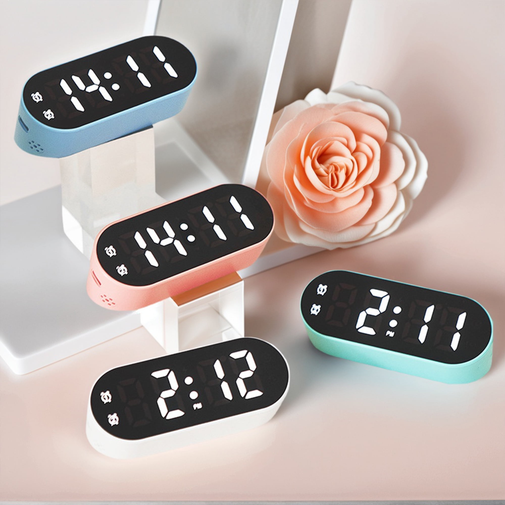 Unique Bargains Adjustable Volume Compact Digital Alarm Clock White 4.1"L x 1.6"W x 1.6"H