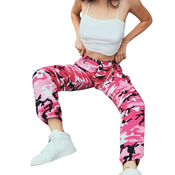 Fiomva Women Camo Cargo Casual Loose High Waist Hi Hop Harem Trousers